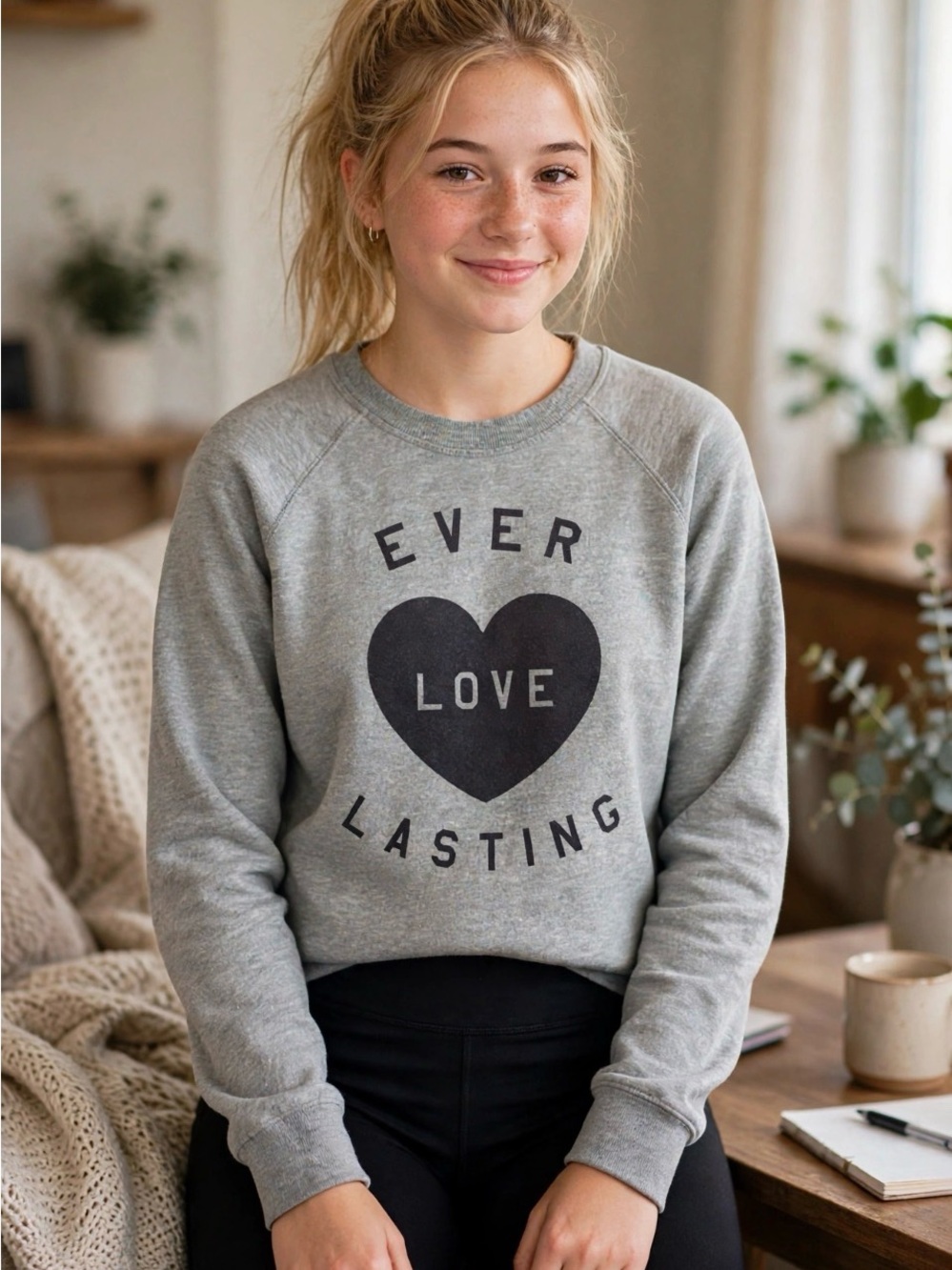 Everlasting Love Graphic Sweatshirt - Gray Size Small Crewneck Heart Pullover